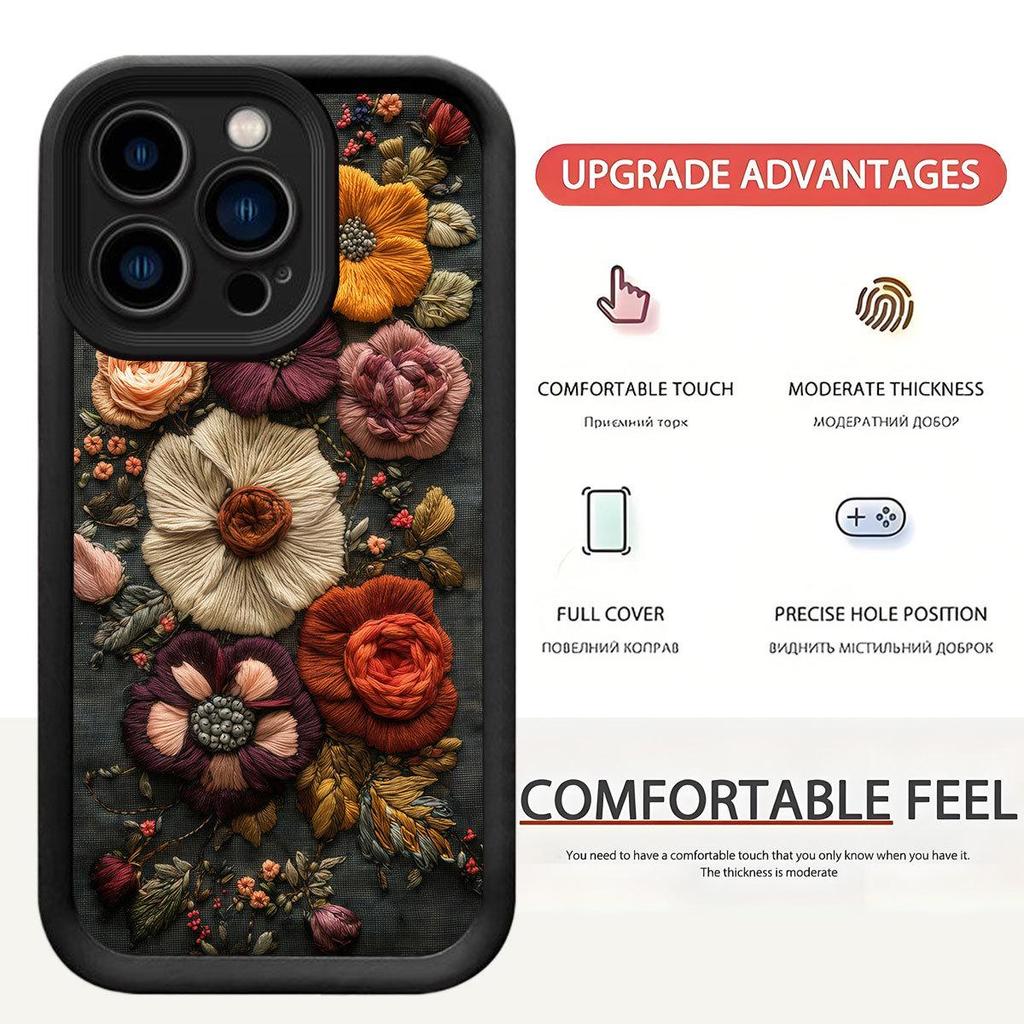 Black Woolen Flower Ladder Groove iPhone 14/15/16/17 Pro Max Protective Case