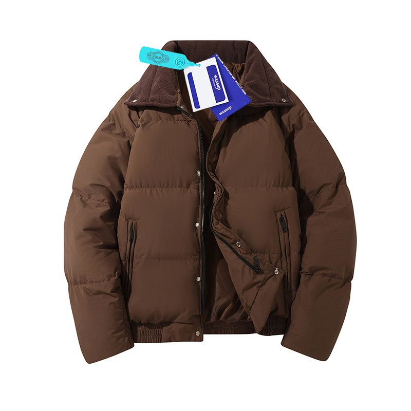 Wassup American Retro Stand-Up Collar Jacket Cotton Short Coat Couple High Street Trendy Casual Warm Cotton Jacket for Men