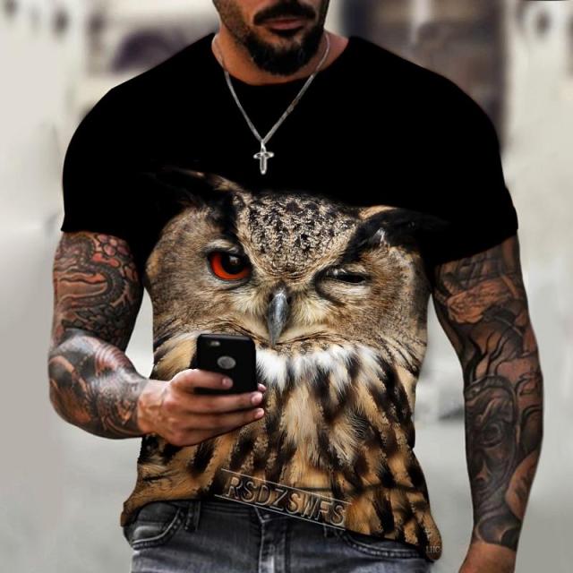 Animal World Owl Bird Eagle Round Neck 