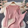 Twist Crop Sweater Solid Color Slim Knit Set Dress Two Piece Set Women All Match Autumn Winter For Ladies Hip