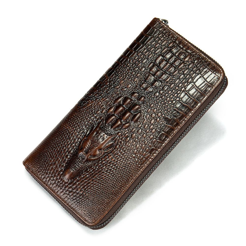 Krokodilmuster Herren Geldbörse aus echtem Leder Lang Oberste Schicht mit mehreren Kartenfächern Retro Geldbörse für Männer