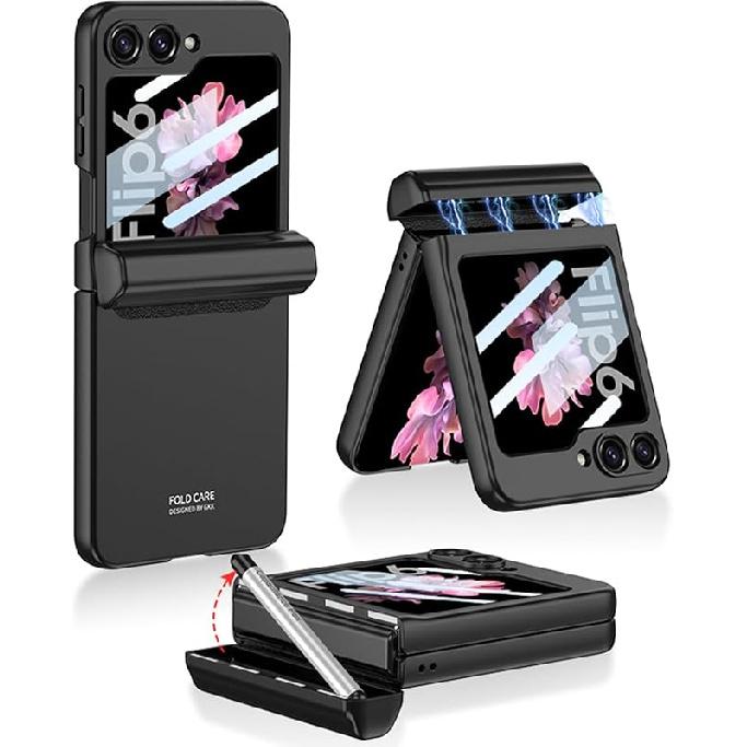NINKI for Samsung Galaxy Z Flip 6 Case with S Pen Holder and S Pen, Galaxy Flip 6 Case Magnetic Hinge Protection Screen Protector Phone Case for