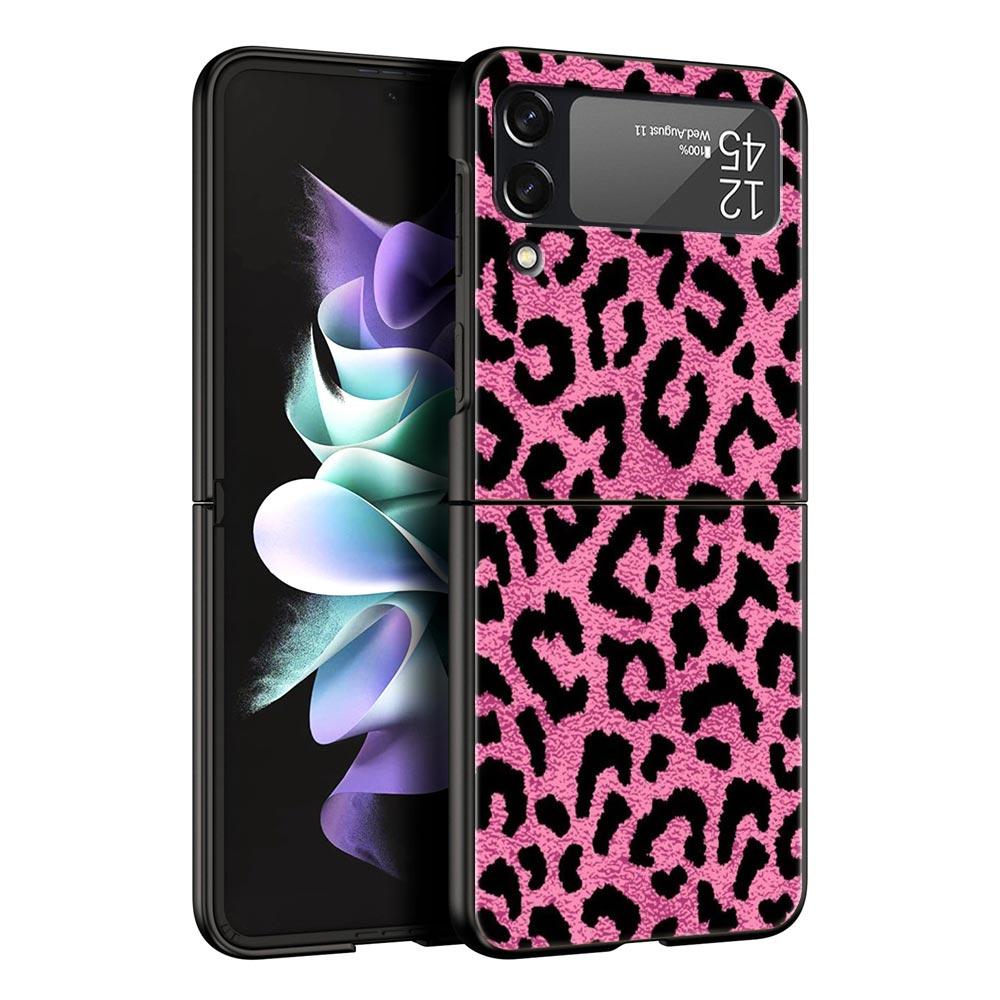 Phone Case for Samsung Galaxy Z Flip 3 4 5 6 Folding Black Shell For Samsung Z Flip4 Flip5 PC Hard Cover Leopard Cheetah print