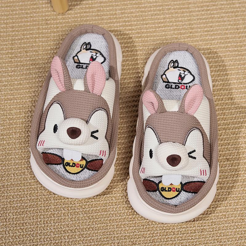 

Summer home shoes cotton and linen slippers thick-soled open slippers cute cartoon indoor cotton and linen slippers women 36-37