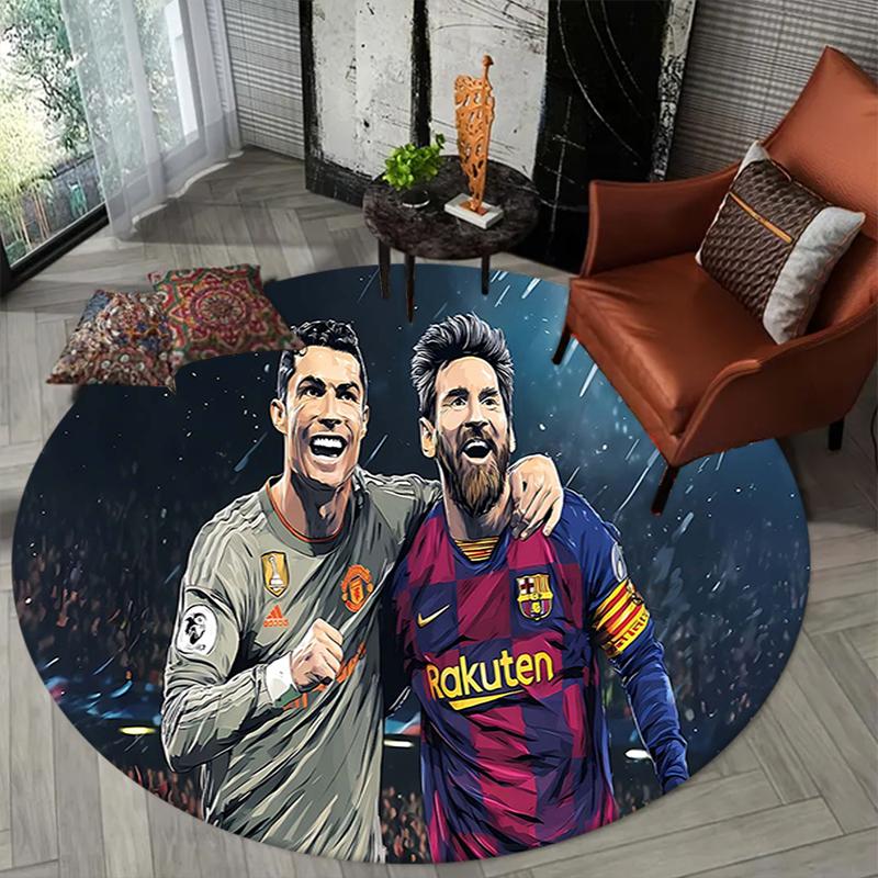1Pc Barcelona Celebration Moment Flannel Round Rug Soft Non Slip Circular Office Carpet Floor Mat Bedroom Living Room Xmas Gift S1903