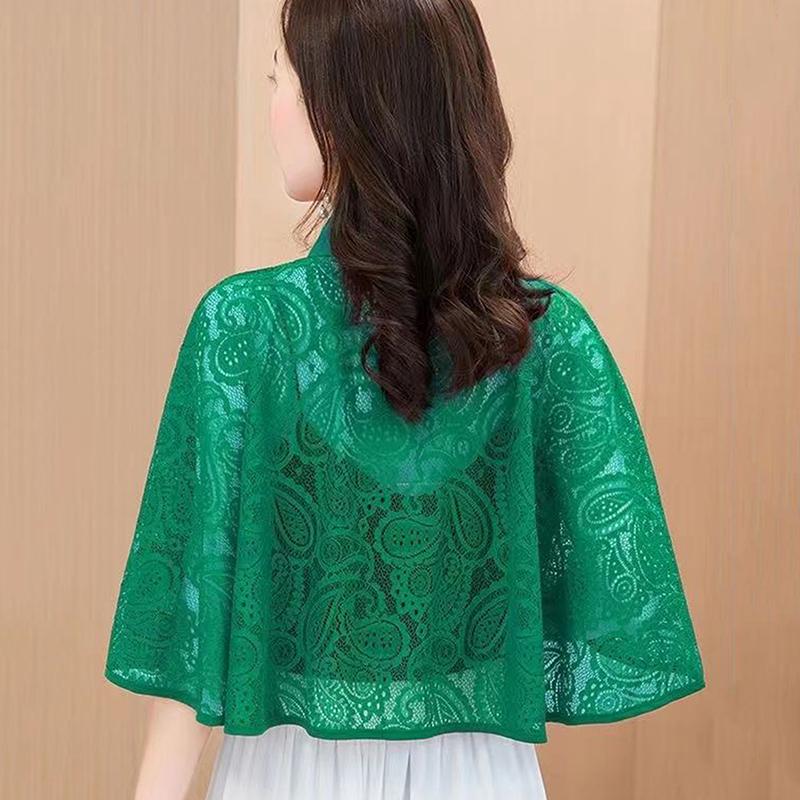 Spring Summer Shawl Coat Thin Scarf Long Sleeve Lace Temperament Cardigan Outwear Shoulder False Collar Out All-Match Ponchos