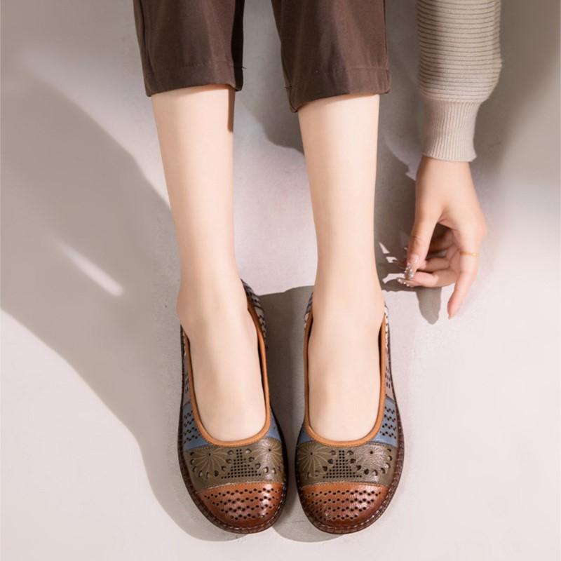 Fashion GKTINOO Genuine Leather Sandals 2025 Summer New Breathable Hollow Soft Sole Shallow Comfortable Women's Flat Shoes