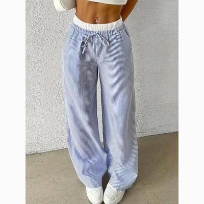 Spring and Autumn Women's Casual Striped Straight Pants