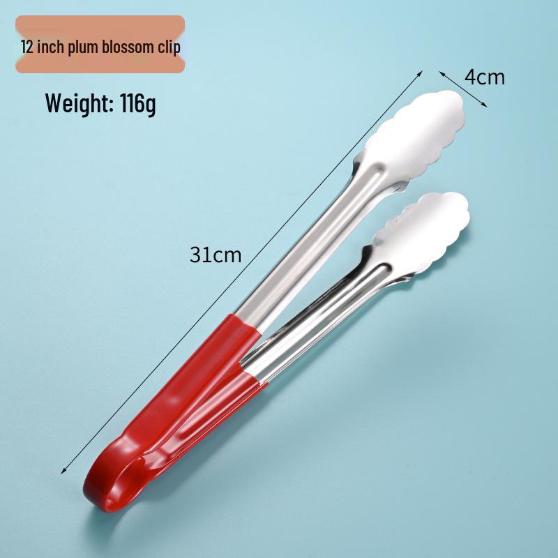 Red Silicone Stainless Steel Anti-Slip BBQ Tongs – Anti-Scald Kitchen Tongs for Bread and Food