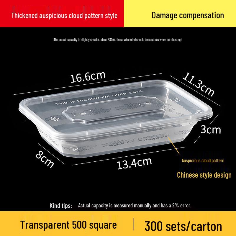 Rectangular 750/1000ml Disposable Transparent Plastic Takeout Meal Box