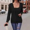 Autumn & Winter Solid Color Long-Sleeve Square Neck Two-Piece Look Loose T-shirt