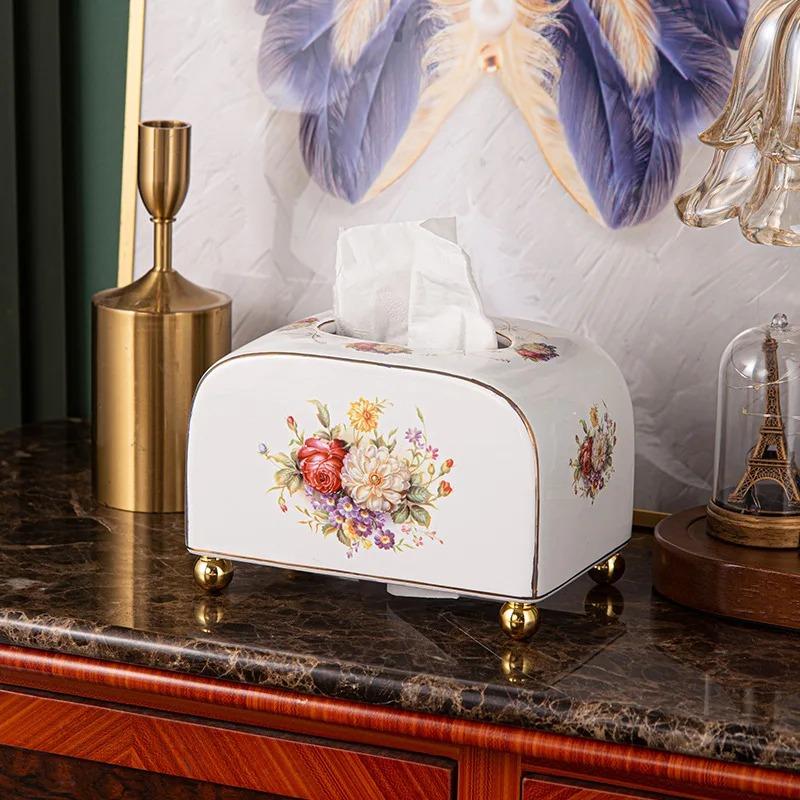 European Style Ceramic Small Paper Box, Living Room Paper Box, Home Dining Room Coffee Table, Creative Tissue Box