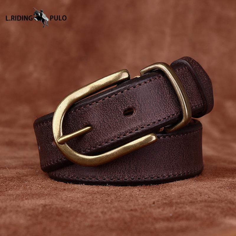 Módní Osobnost Pravá Kůže Pás Retro Kolíčková Spona Ležérní Univerzální Kalhotový Pás