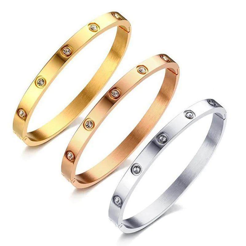 Luxury Love Bangle Bracelet - Gold Sparkling Unisex Hand Zircon, Fashion Gift for Men & Women