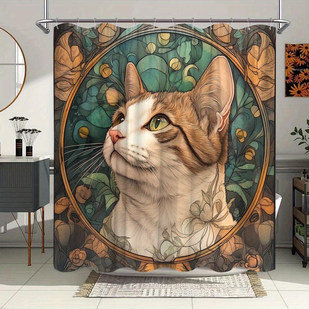 

Art Nouveau Cat Portrait Waterproof Shower Curtain For Modern Bathroom Decor, Stylish And Durable, Perfect For Home Use W60H190(CM)-1 Pcs