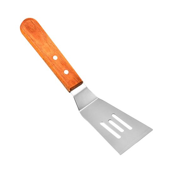 Wooden Handle Frying Spatula Non-stick Cookware Heavy Duty Portable Stainless Steel Slotted Spatula Kitchen Gadget