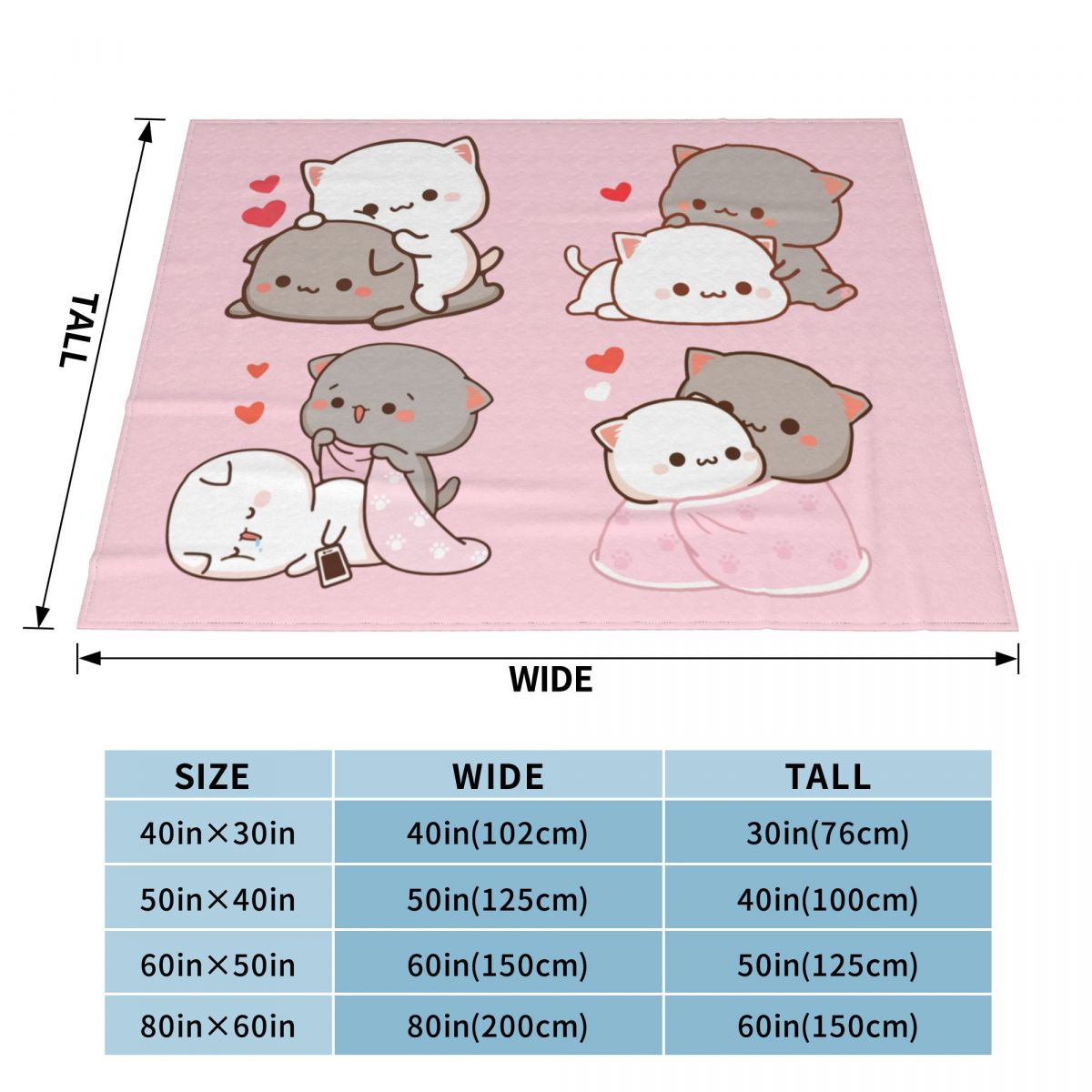Kawaii Peach And Goma Cartoon Blankets Mocha Mochi Peach Cat Fuzzy Throw Blankets Summer Autumn Winter Soft Warm Bedspreads 75x90cm