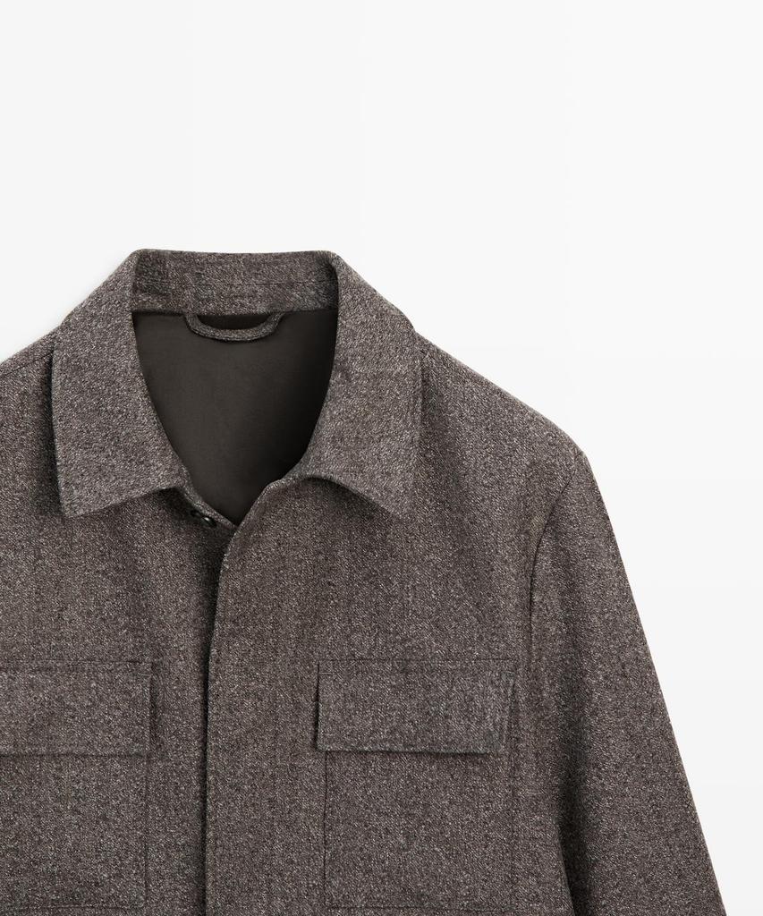 Massimo Dutti Herringbone Wool Blend Cardigan