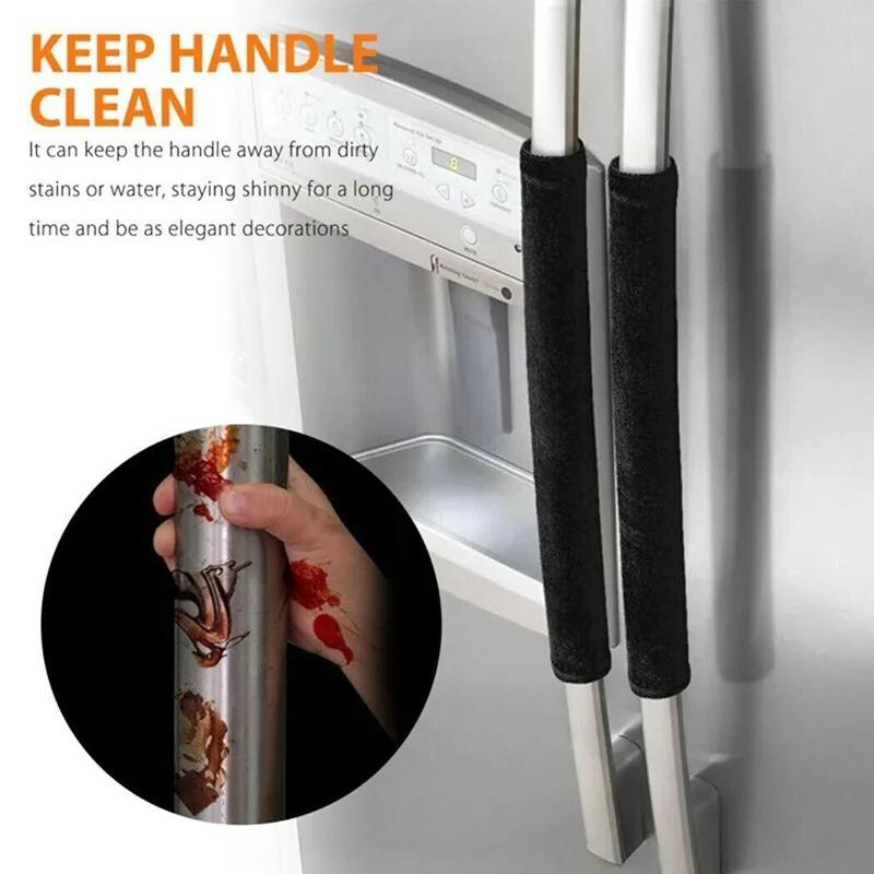 2pcs/1set Refrigerator Door Handle Covers Kitchen Appliance Decor Handles Prevent Stain Fridge Oven Handle Anti-Skid Anti-Static