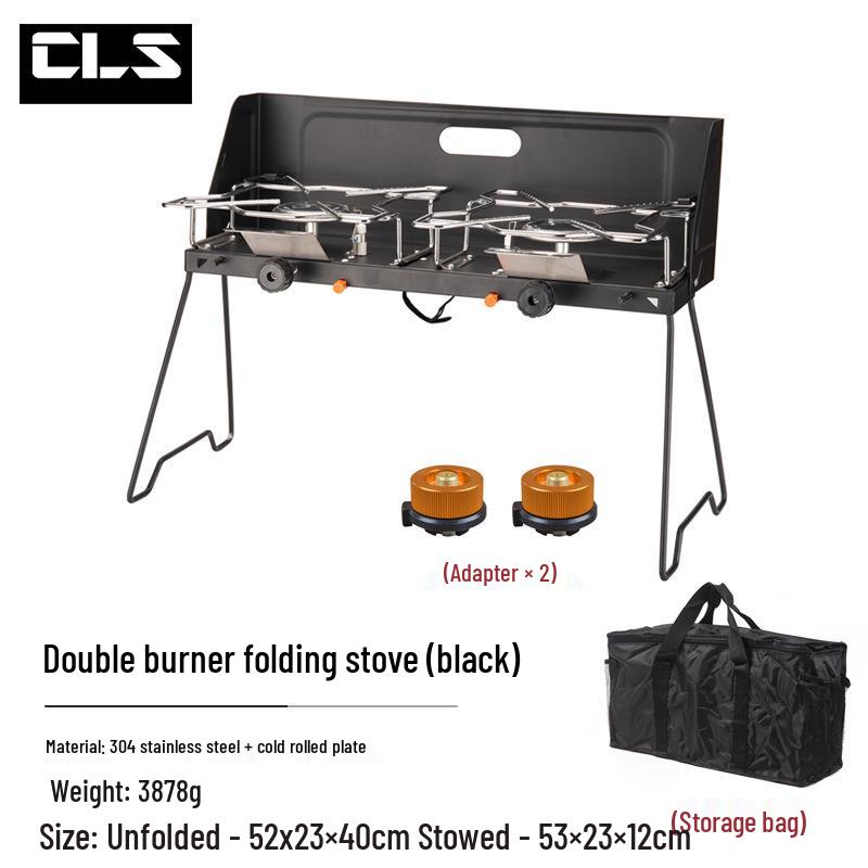CLS Portable Folding Double-Burner Gas Camping Stove