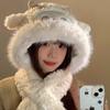 Winter Cute Little Sheep Plush Hat Women's Hat Scarf Integrated Thickened Cold Warm Sweet Lei Feng Hat