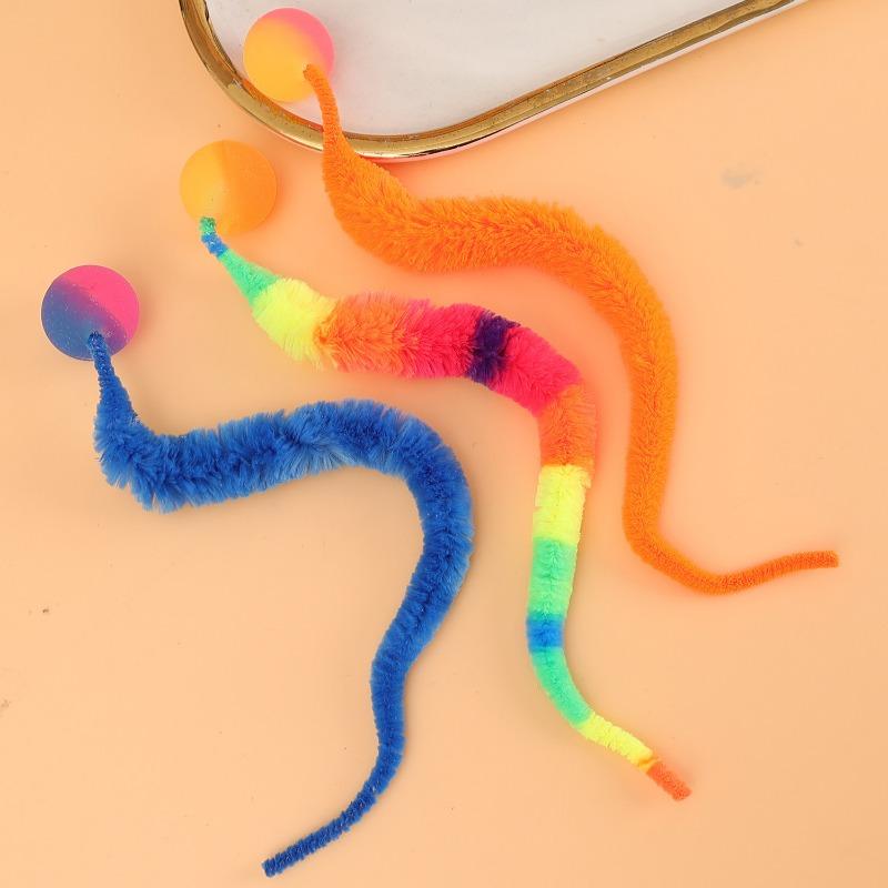 1/20x Twisted Worm with Fluorescent Bouncing Ball Colorful Elastic Strips Cats Pets Interactive Caterpillar Toy Pet Supplies