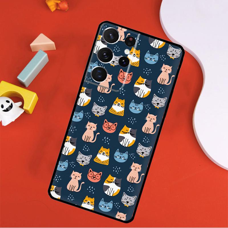 Cute Cat Pattern Kitten Phone Case For Samsung Galaxy S25 Ultra S24 Ultra S9 S10 S20 S21 S22 S24 Plus S23 FE Cover