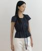 Lingseoul Shirring Peplum Blouse-Navy