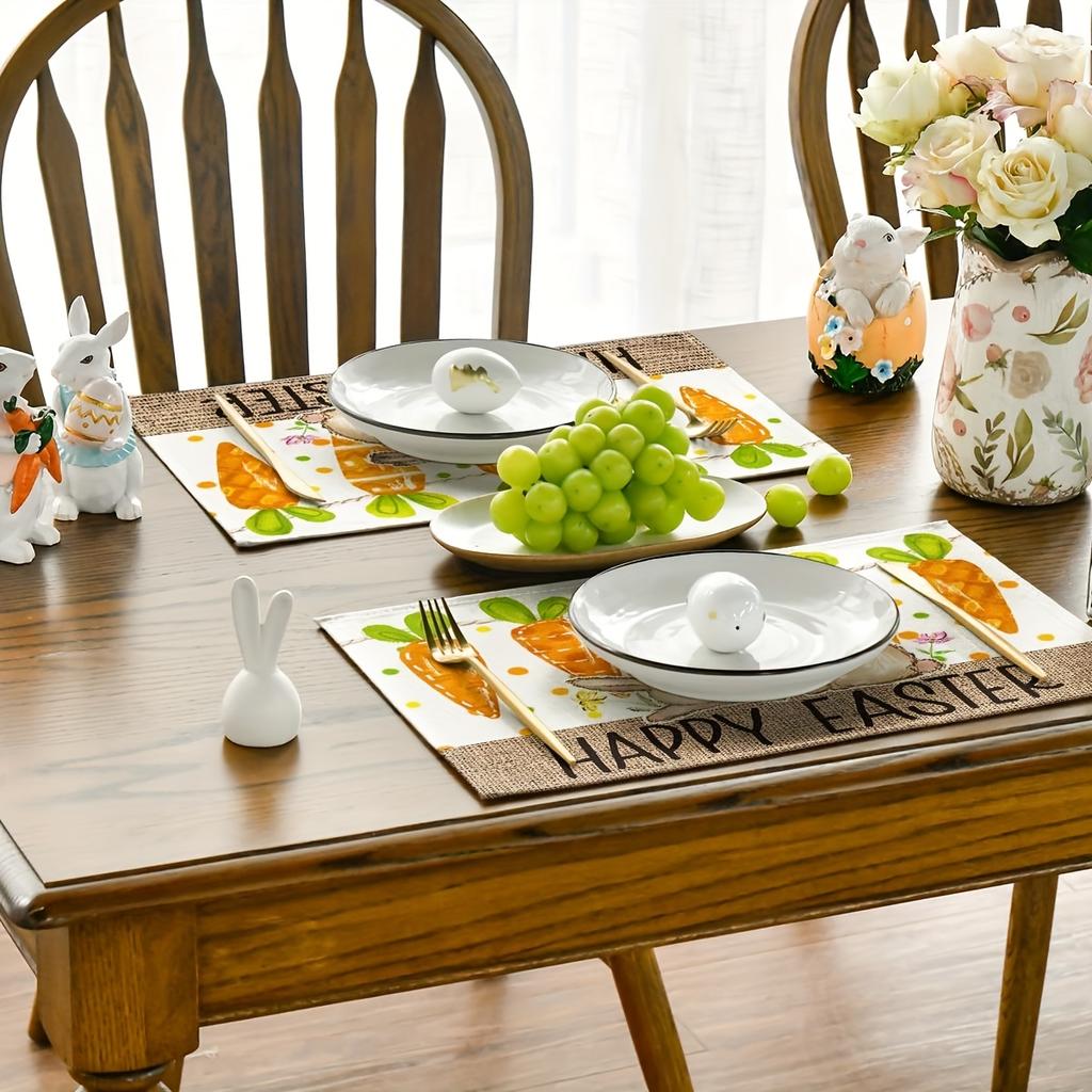 12x18 Inch Flowers Seasonal Spring Table Mats for Party Kitchen Dining 4pcs Carrot Bunny Rabbit Happy Easter Placemats Set of 4