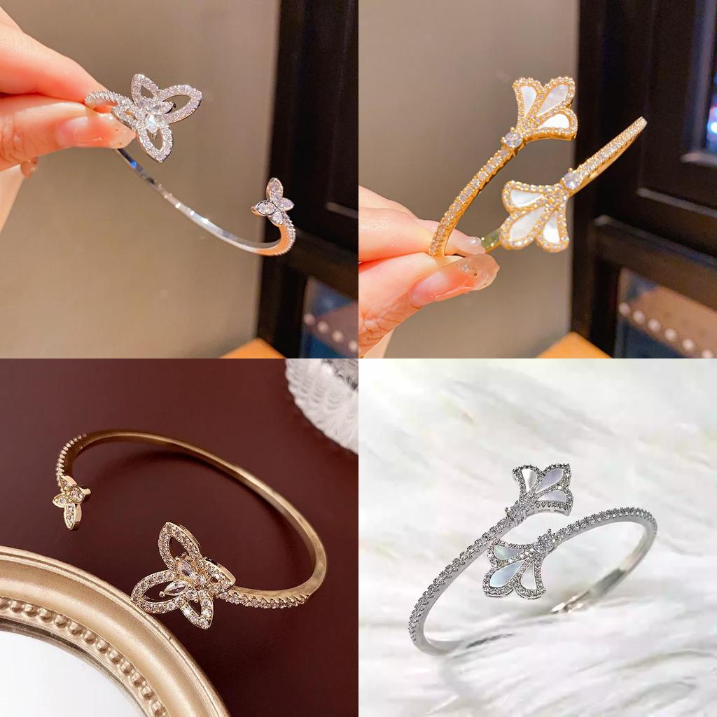 Vintage Zircon Iris Flower Open Bangle Bracelet For Elegant Fashion And Daily Wear