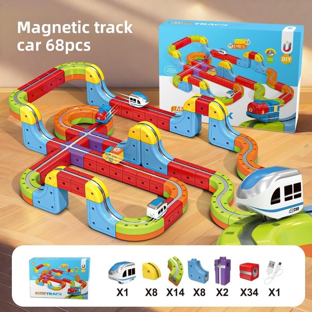 DIY Magnetic Car Tracks Building Toy with Train and Traffic Signs Track Fusio Toys