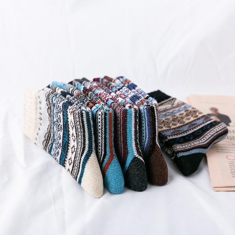 5 Pairs of Men's Winter Extended and Thickened National Wind Thick Line Rabbit Wool Tube Socks