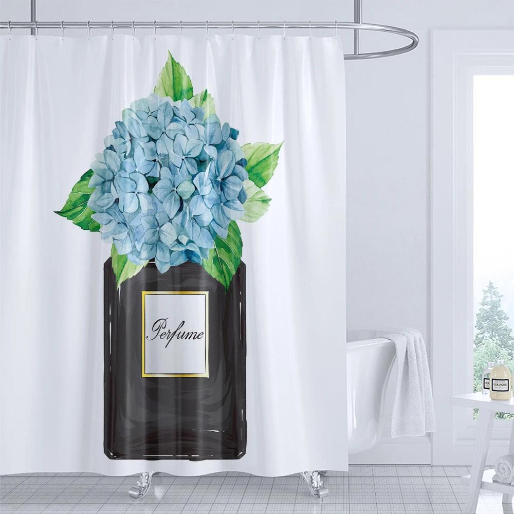 Modern Cosmetics Perfume Flowers Shower Curtain Minimalist Art Girl decoration Polyester Fabric Bathroom Curtain with Hooks