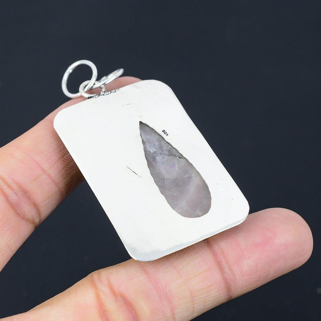 Sisters Day Sale 925 Sterling Silver Pear Natural Rose Quartz Rough Boho Pendant