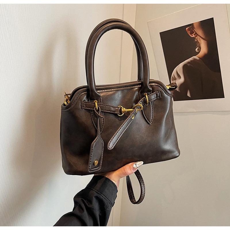 New Retro Versatile Belt Buckle Portable Shoulder Tote Bag Large Capacity Bag Women's Fashion