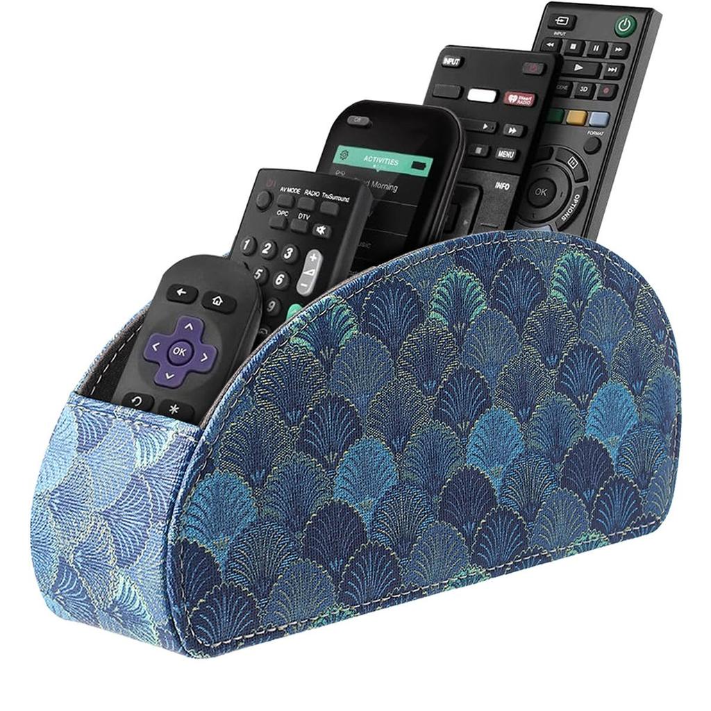 Remote Control Holder with 5 Compartments Faux Leather Desk Organizer TV Remote Storage Caddy Tabletop Holder for Living Room Office Home Use