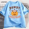 Howdy Pumpkin Graphic T Shirts Halloween T Shirt Fall Cotton Short Sleeve Printed Tshirt Unisex Retro Tees Streetwear Clothes