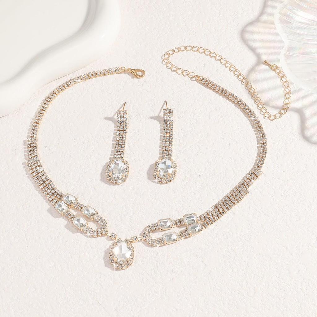 Elegant Rhinestone Cross Necklace Set: Luxury Bridal Jewelry Trio for European and American Wedding Dresses