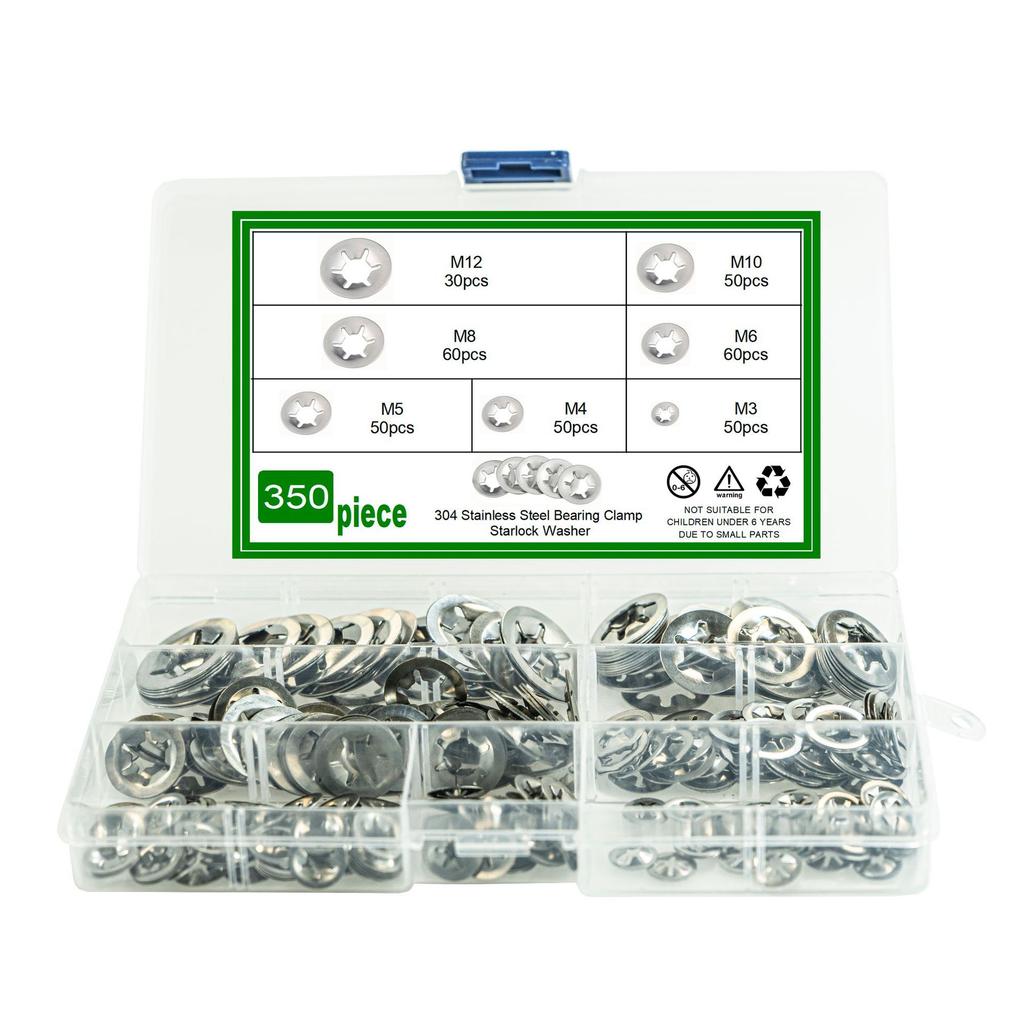 350Pcs Plum Blossom Hole Retaining Ring Bearing Clip Retaining Ring Set 304 Stainless Steel Plum Blossom Inner Tooth Retaining Ring M3M4-M12