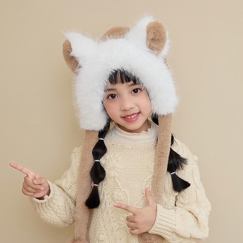 

Winter warm hat female cute plush cat ear pullover hat versatile parent-child cold ear protection Lei Feng hat