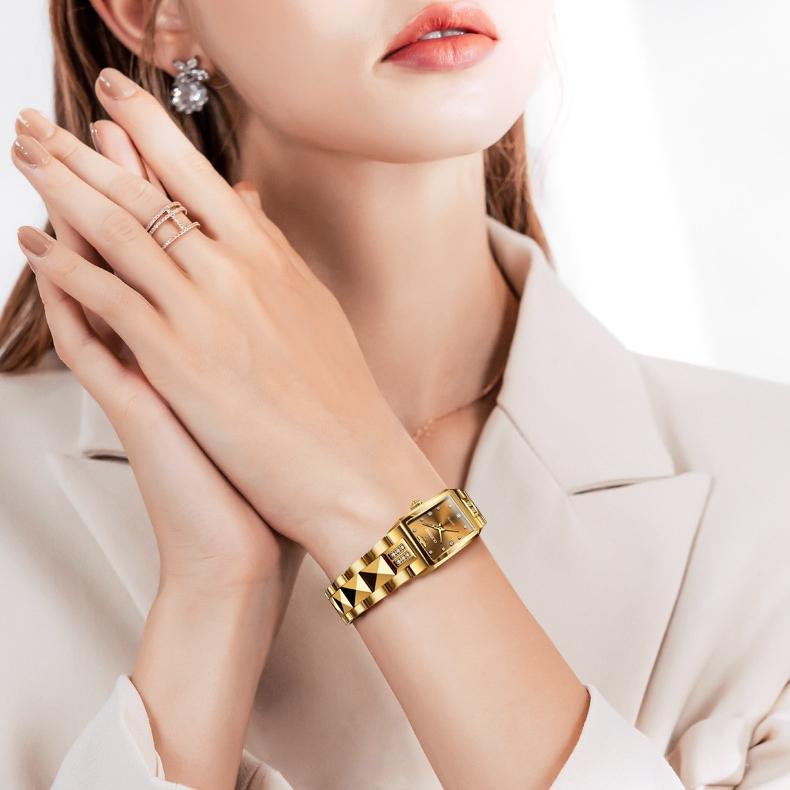 OUPINKE Markenuhren Diamantbesetzt Wasserdicht Kleine Quadratische Quarz-Damenuhr Damenuhr