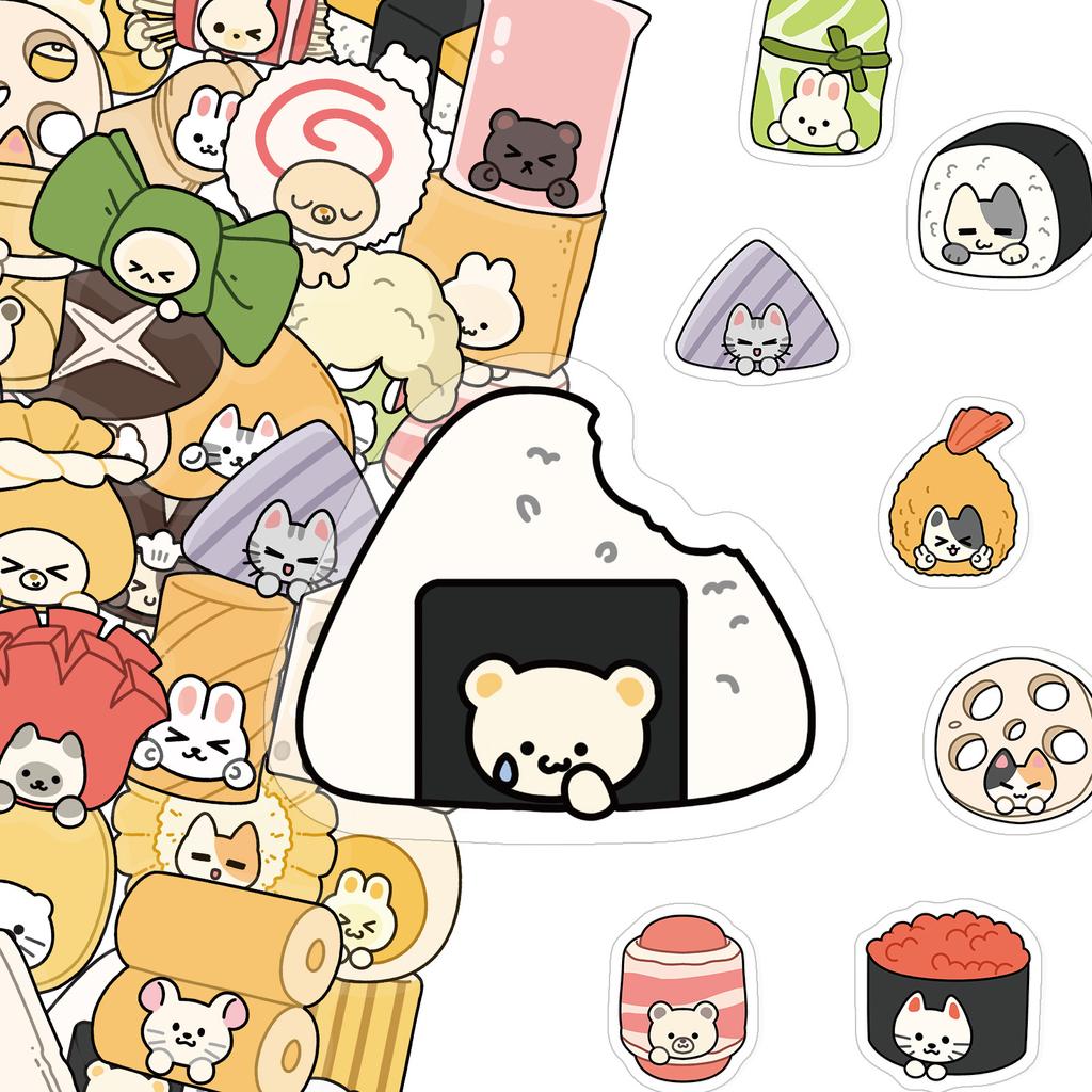 50 Pieces of Hand-drawn Transparent Background Stickers Featuring Japanese Small Animals for Notebook Luggage Stickers