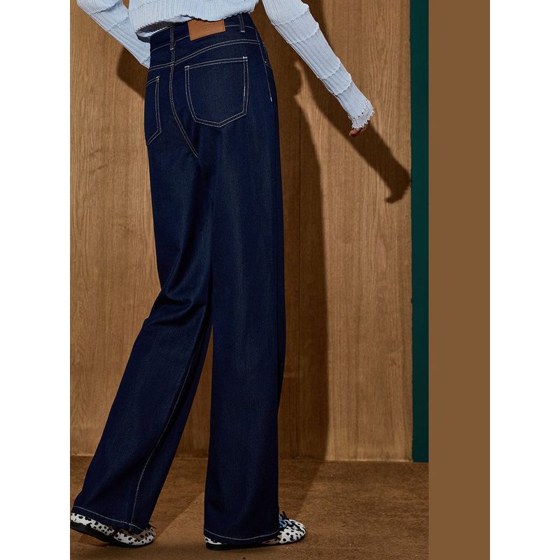 Coolhut2025 Autumn and Winter New Women's Fashion Casual Dark Blue Slimming and Flesh-Covering Women's Straight Wide-Leg Pants