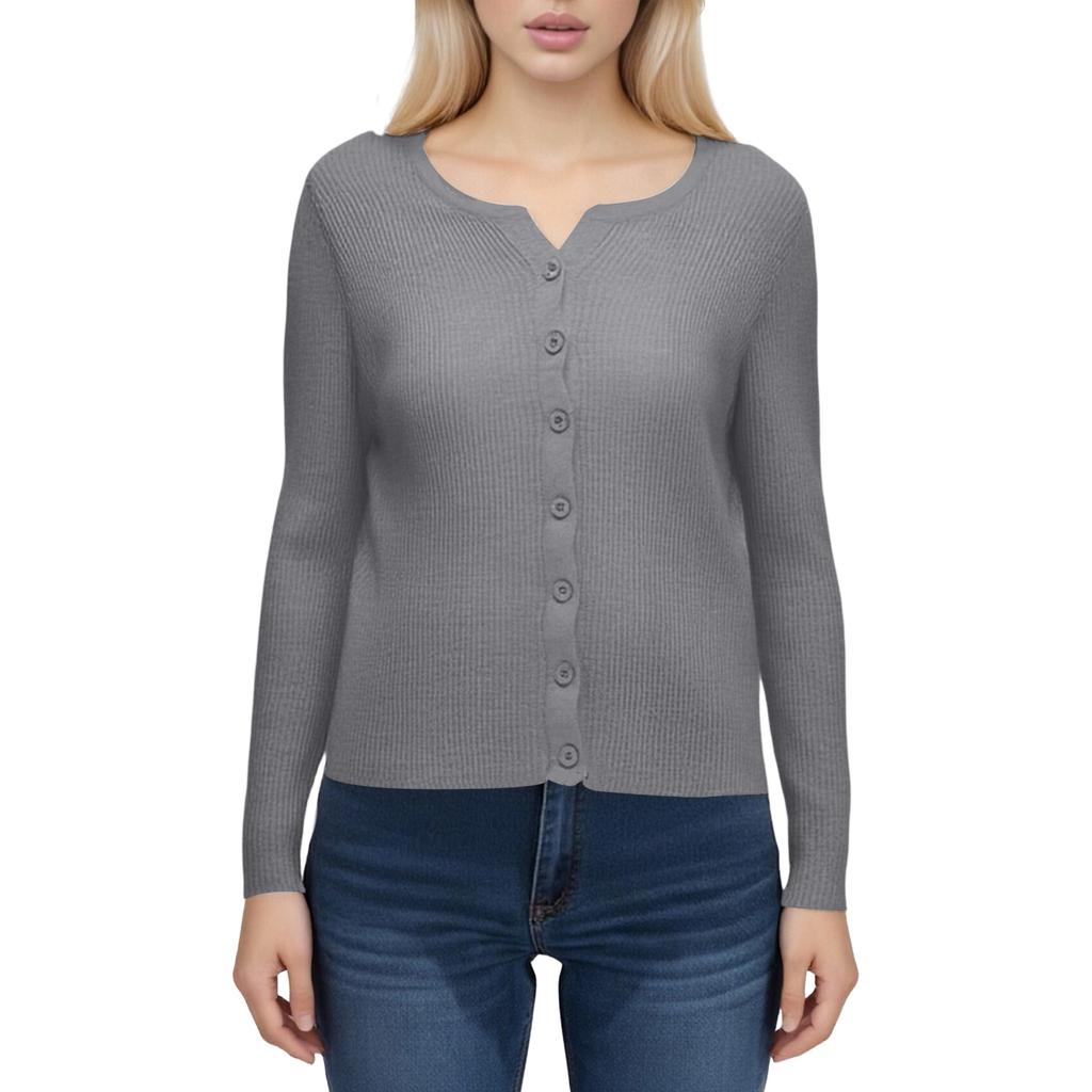 Women's V-neck Thin Long-sleeved Solid Color Short Knitted Sweater Slim Fit Sweater