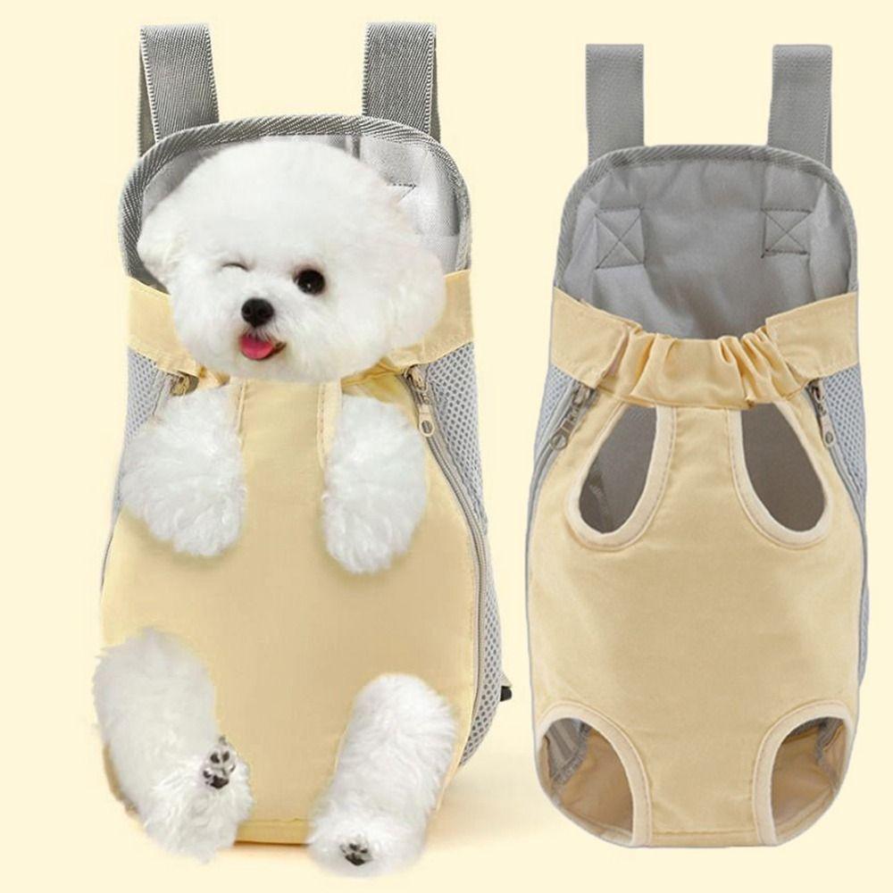 Mesh Cat Dog Carrier Bag Front Leg Out Hands-Free Dog Shoulder Handle Bags Breathable Adjustable Pet Double Shoulder Backpack