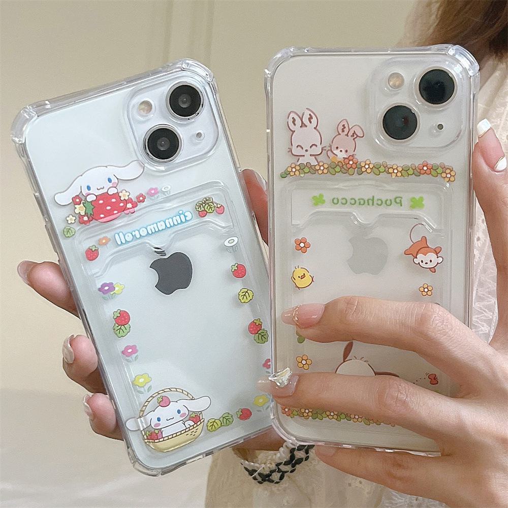 Strawberry Dog Bunny iPhone 11 Case with Card Slot for XRXs - Transparent, Apple 15 Promax Mobile Phone Case, 14 in Total.