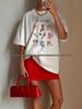 Stylish Slim Fit 100% Cotton Short Sleeve Tee with Cute Cat Cartoon Print