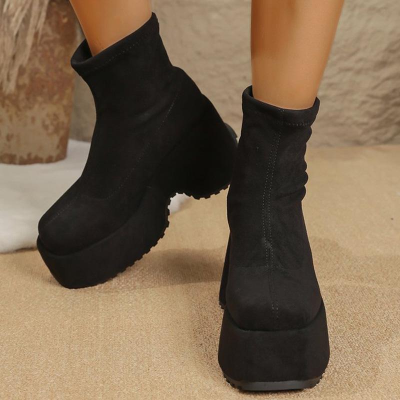 Fashion 2025 Fashion Soft Faux Suede Wedges Boots Women Solid Color Platform Ankle Boots Woman Casual Slip On Chunk Heel Booties Mujer