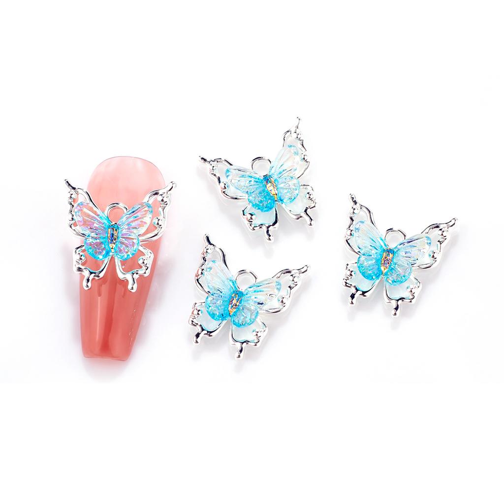 10pcs Butterflies Nail Decoration Shiny Stereoscopic Nail Charm Art 3D Stereoscopic Visual Effect Gradient Iridescent Butterflie