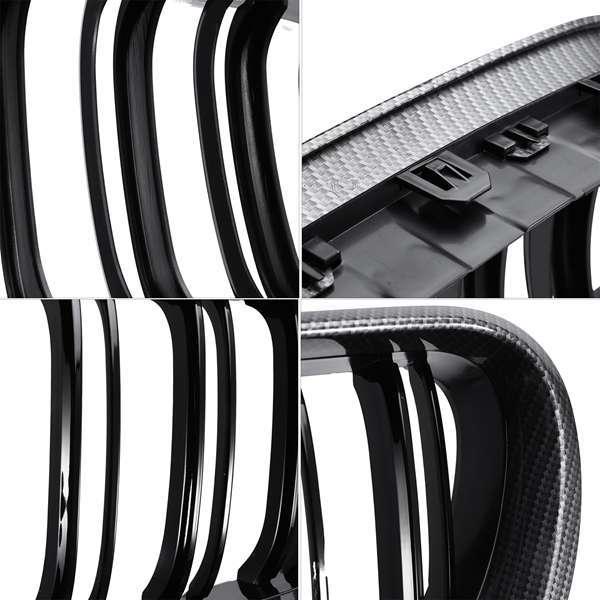 Carbon Fiber Pattern & Glossy Black ABS Front Grille Set for BMW